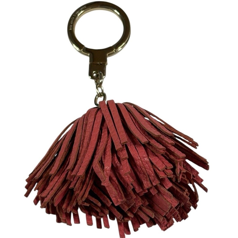 Kate Spade New York Leather Tassel Bag Charm Keychain Gold Tone Dark Pink